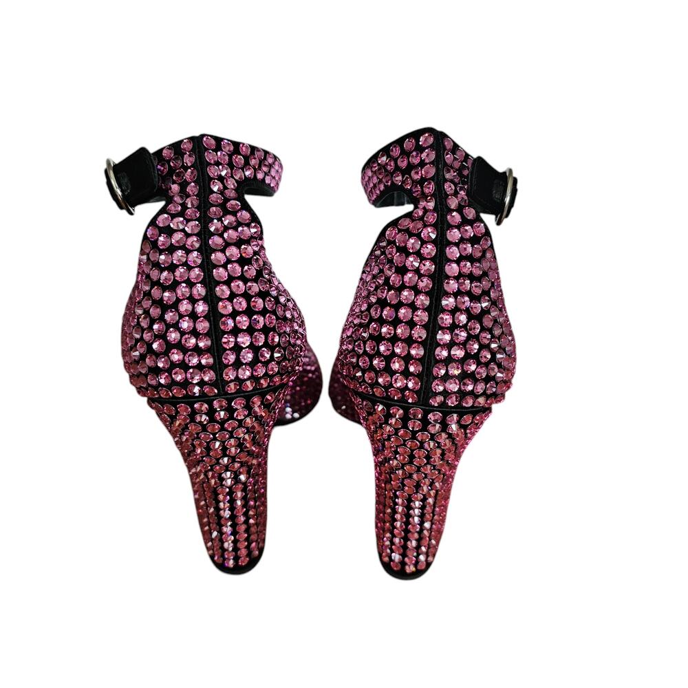 Prada Crystal Embellished Pink Ankle Strap Heel Sandal Size 39.5 US 9.5 Open Toe - Picture 3 of 9